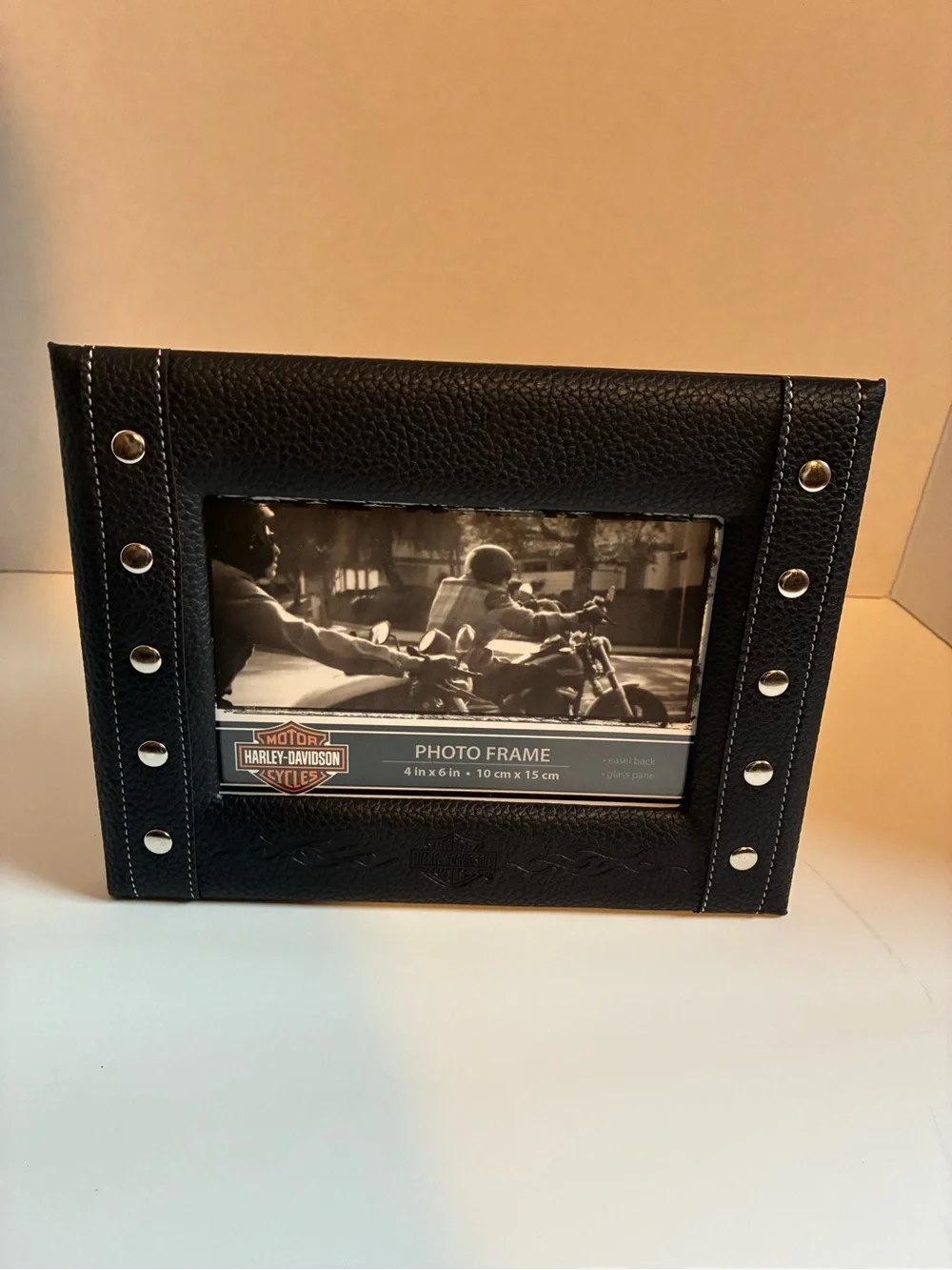 Harley-Davidson Black Embossed Leather Photo Frame NEW